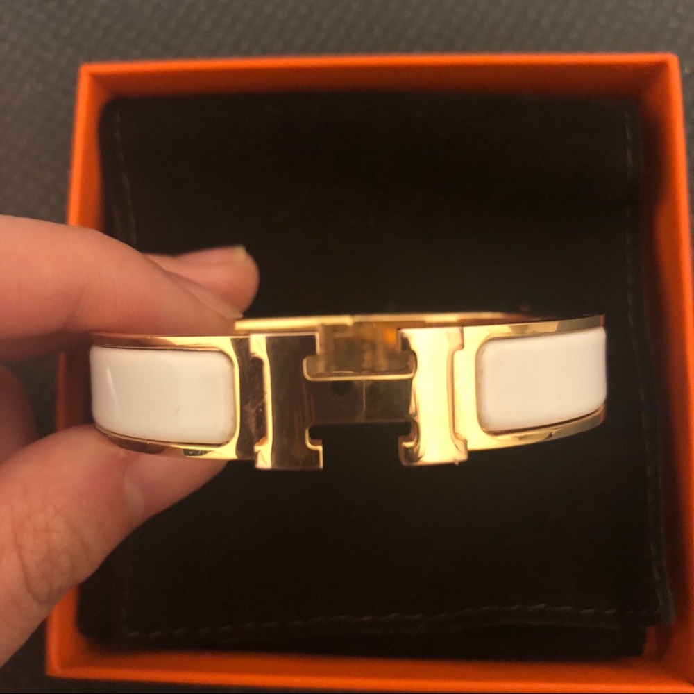 Hermès Clic H Bracelet white and rose gold